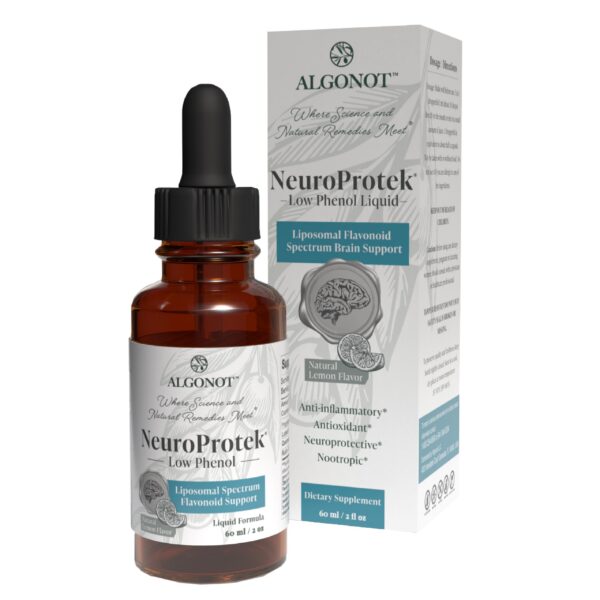 NeuroProtek Low Phenol Liquid - 60 servings, The only luteolin liquid formulation for rapid absorption. Exclusive patented combination of Luteolin and other Flavonoids in Olive Pomace Oil with EVO