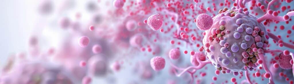 Detailed 3D cross-section showing mast cell granules and histamine release, mast cell, cellular process